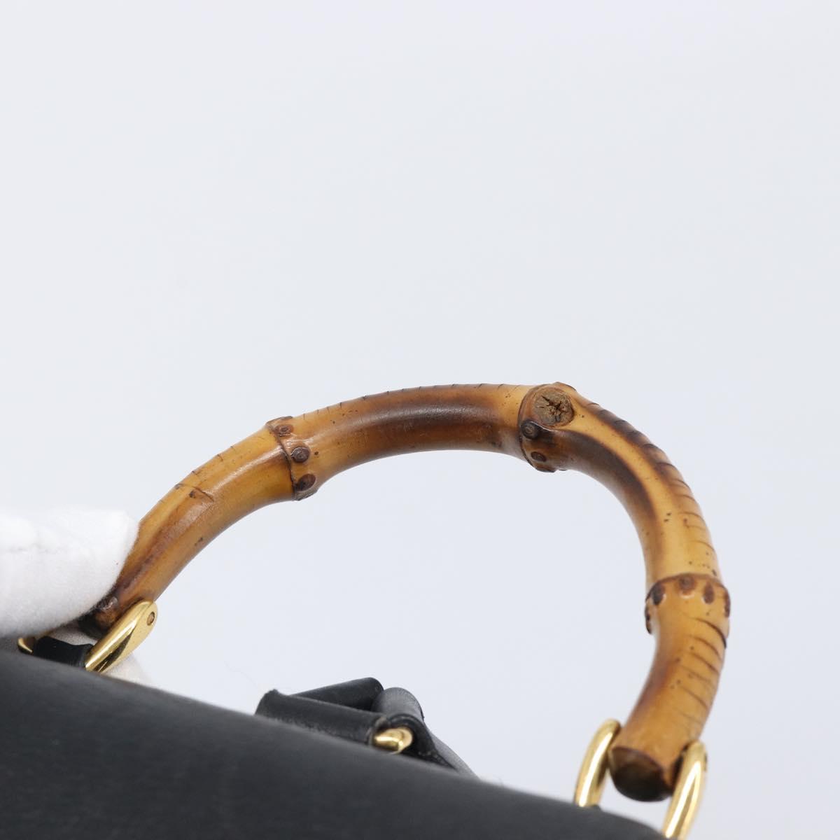 GUCCI Bamboo Backpack Leather Black Gold Tone 003 2034 0030 Auth gh2404