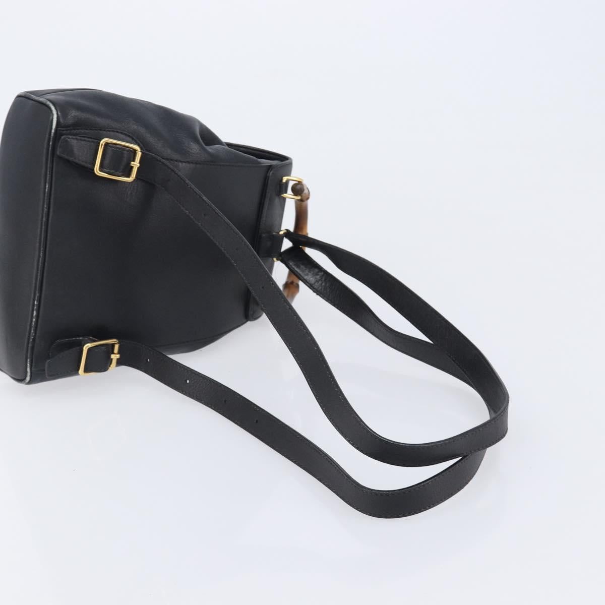 GUCCI Bamboo Backpack Leather Black Gold Tone 003 2034 0030 Auth gh2404