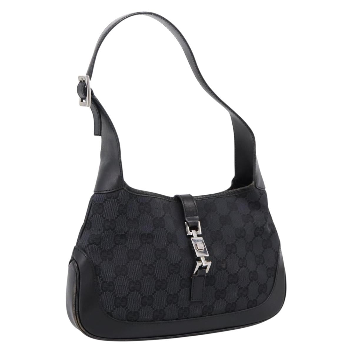 GUCCI GG Canvas Jackie Hand Bag Black 001 3735 Auth gh2405