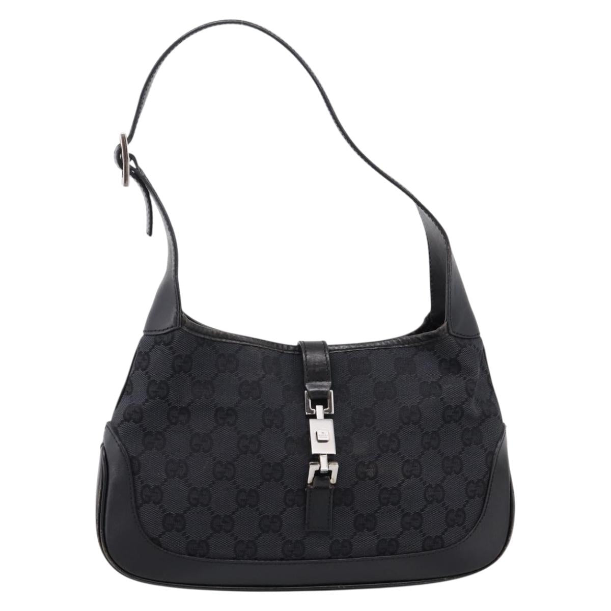 GUCCI GG Canvas Jackie Hand Bag Black 001 3735 Auth gh2405