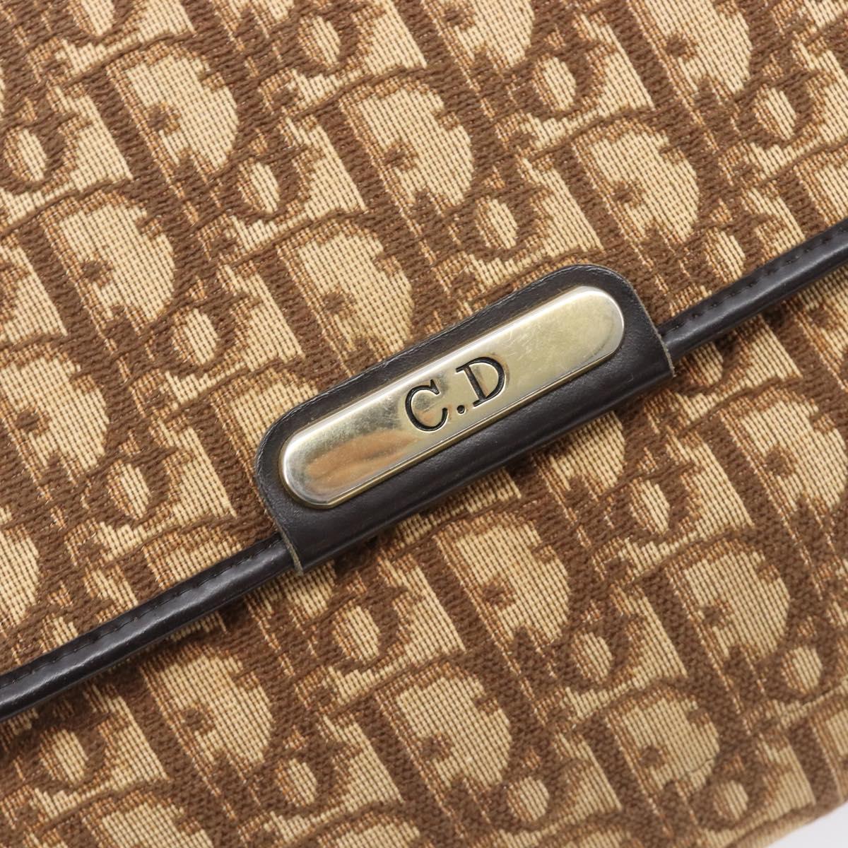 Christian Dior Trotter Canvas Shoulder Bag Brown Gold Tone Auth gh2408