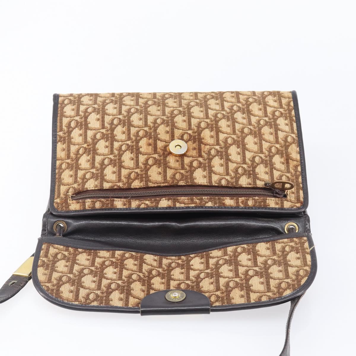 Christian Dior Trotter Canvas Shoulder Bag Brown Gold Tone Auth gh2408