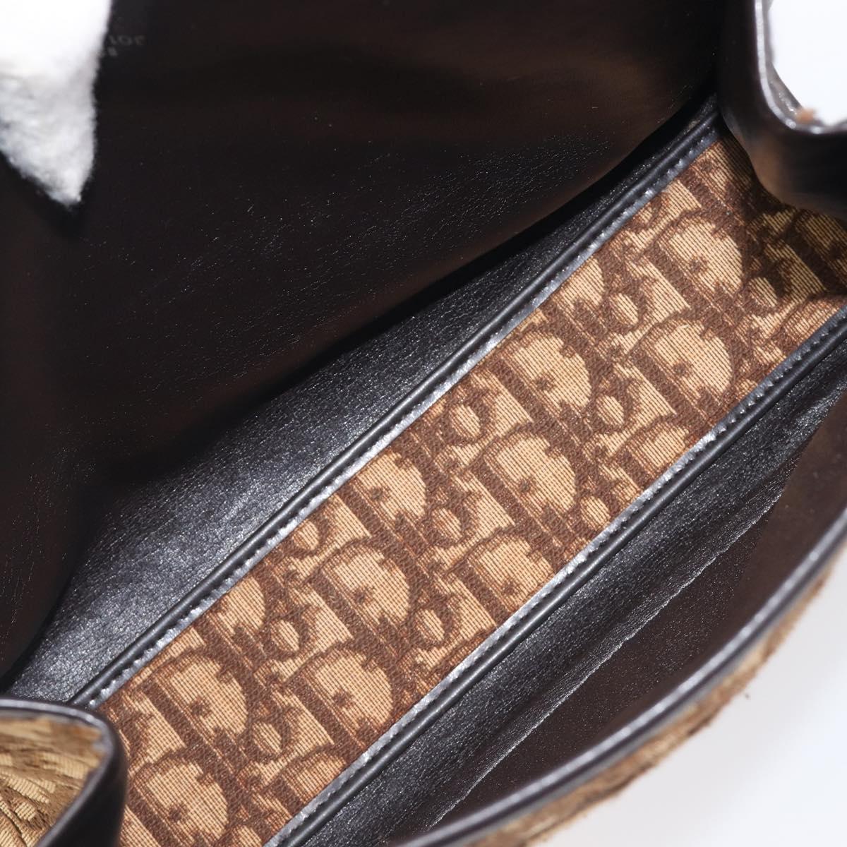 Christian Dior Trotter Canvas Shoulder Bag Brown Gold Tone Auth gh2408