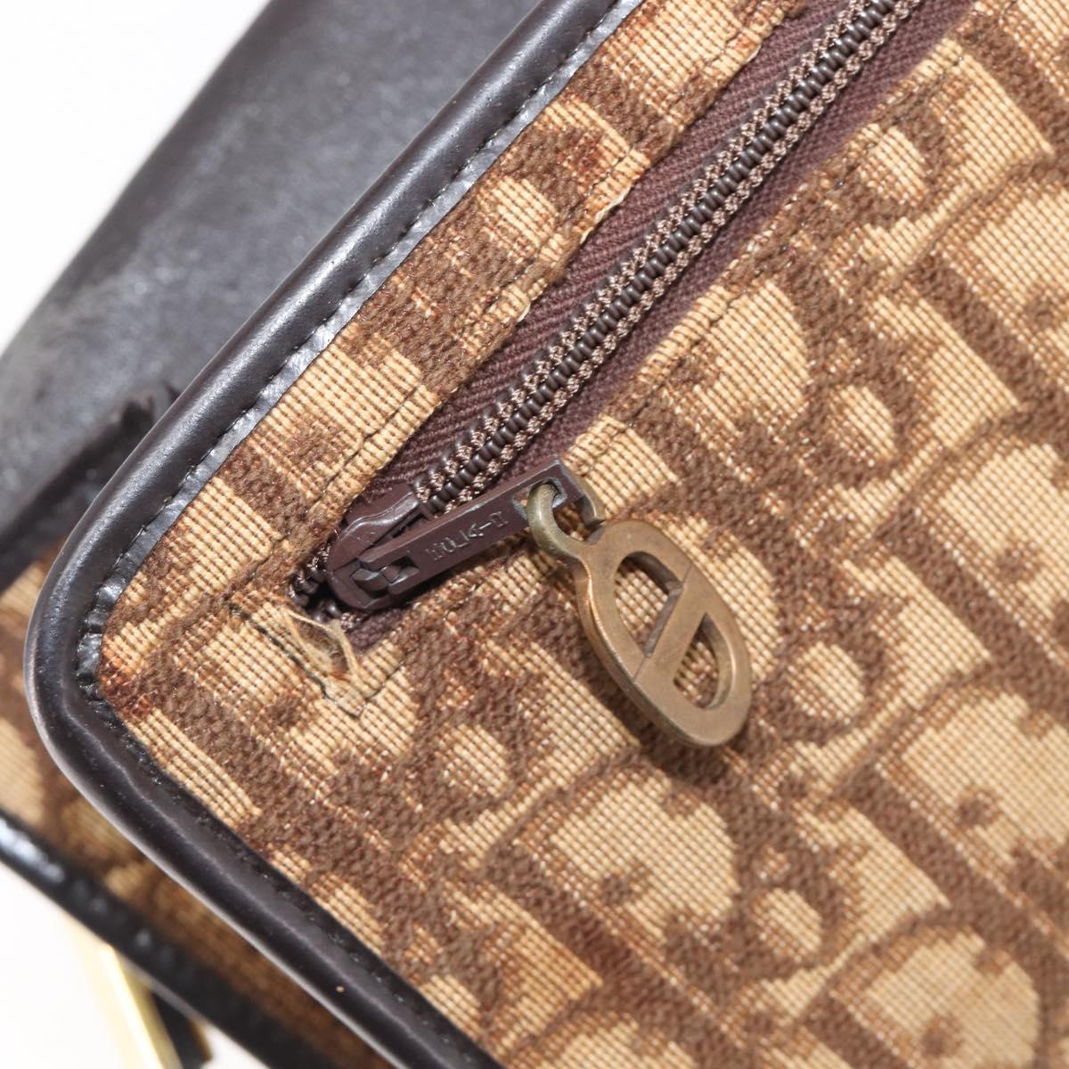 Christian Dior Trotter Canvas Shoulder Bag Brown Gold Tone Auth gh2408