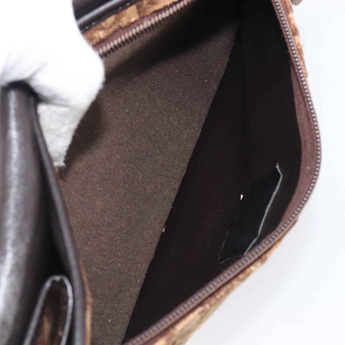 Christian Dior Trotter Canvas Shoulder Bag Brown Gold Tone Auth gh2408