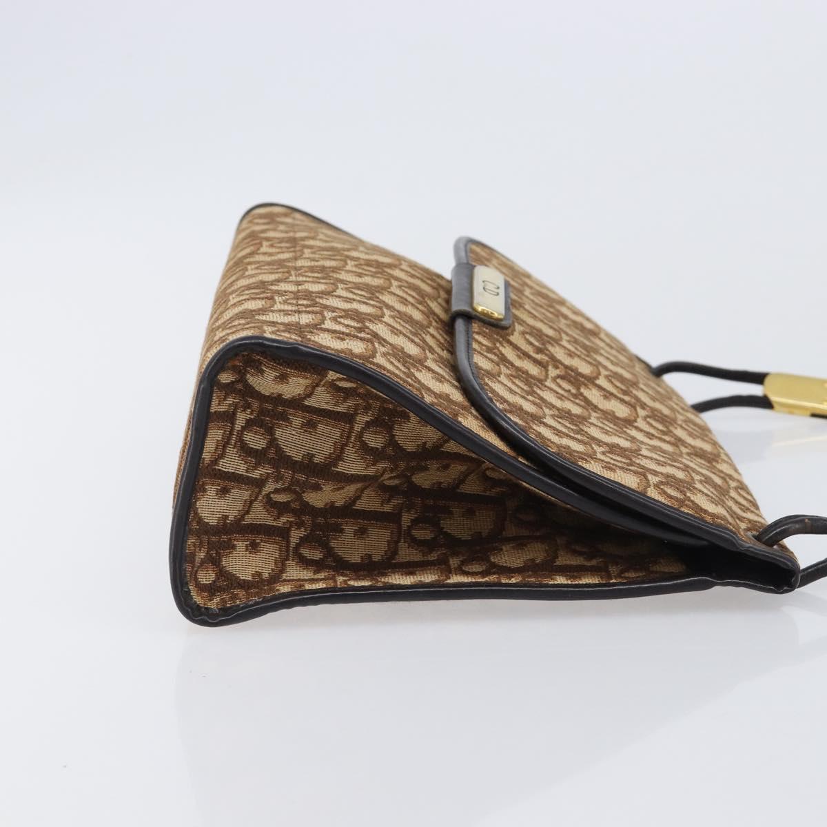 Christian Dior Trotter Canvas Shoulder Bag Brown Gold Tone Auth gh2408