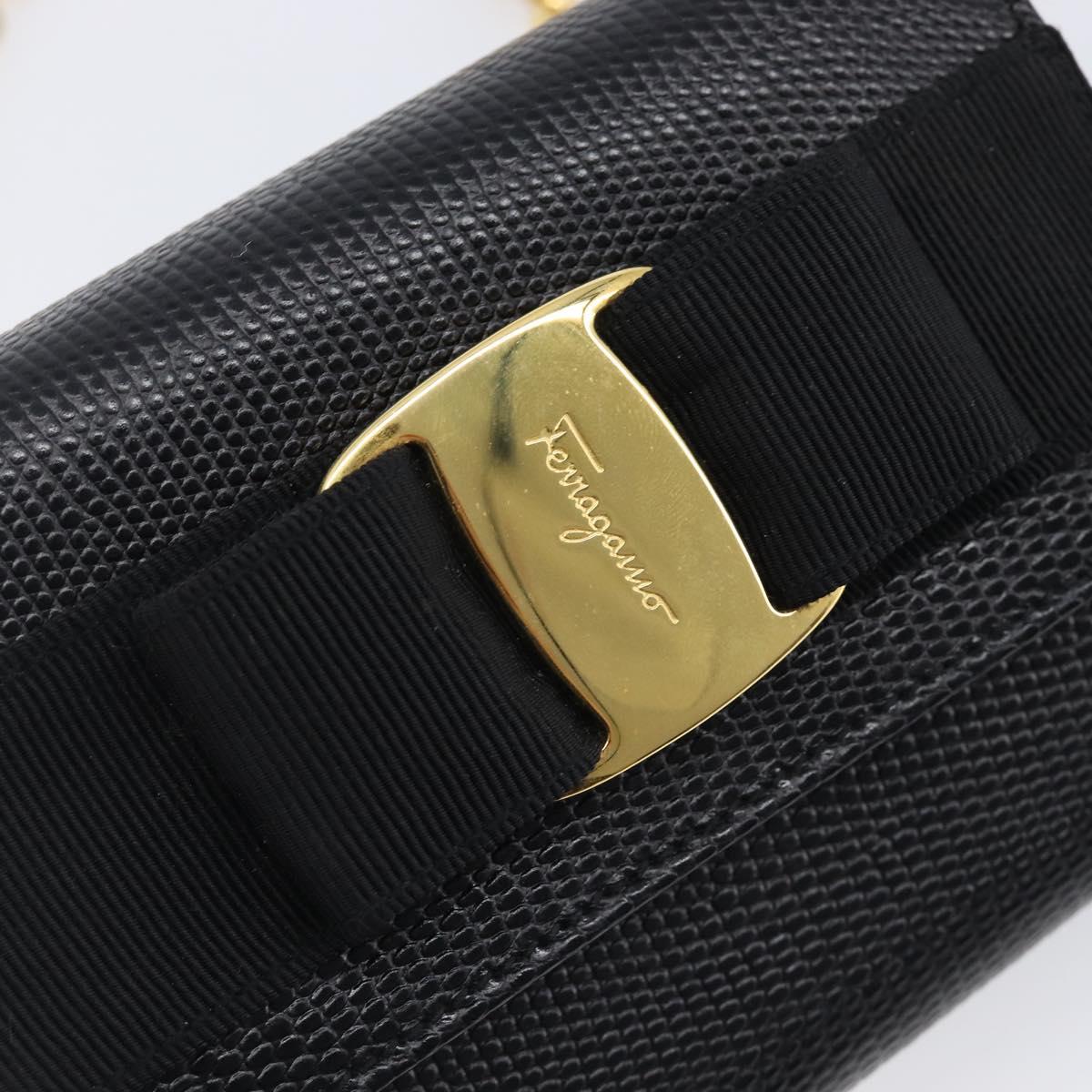 Salvatore Ferragamo Vala Chain Shoulder Bag Leather Black Gold Tone Auth gh2409