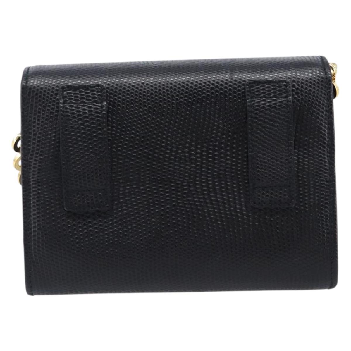 Salvatore Ferragamo Vala Chain Shoulder Bag Leather Black Gold Tone Auth gh2409