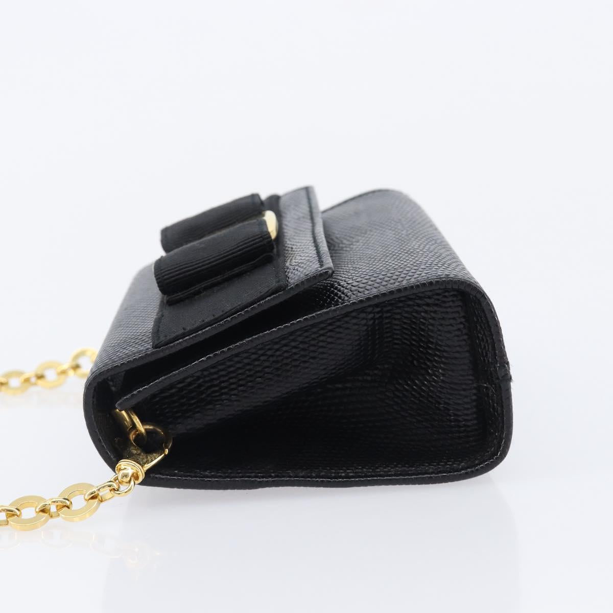 Salvatore Ferragamo Vala Chain Shoulder Bag Leather Black Gold Tone Auth gh2409