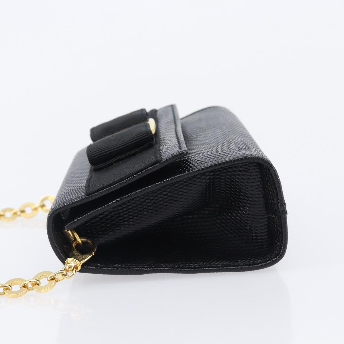 Salvatore Ferragamo Vala Chain Shoulder Bag Leather Black Gold Tone Auth gh2409