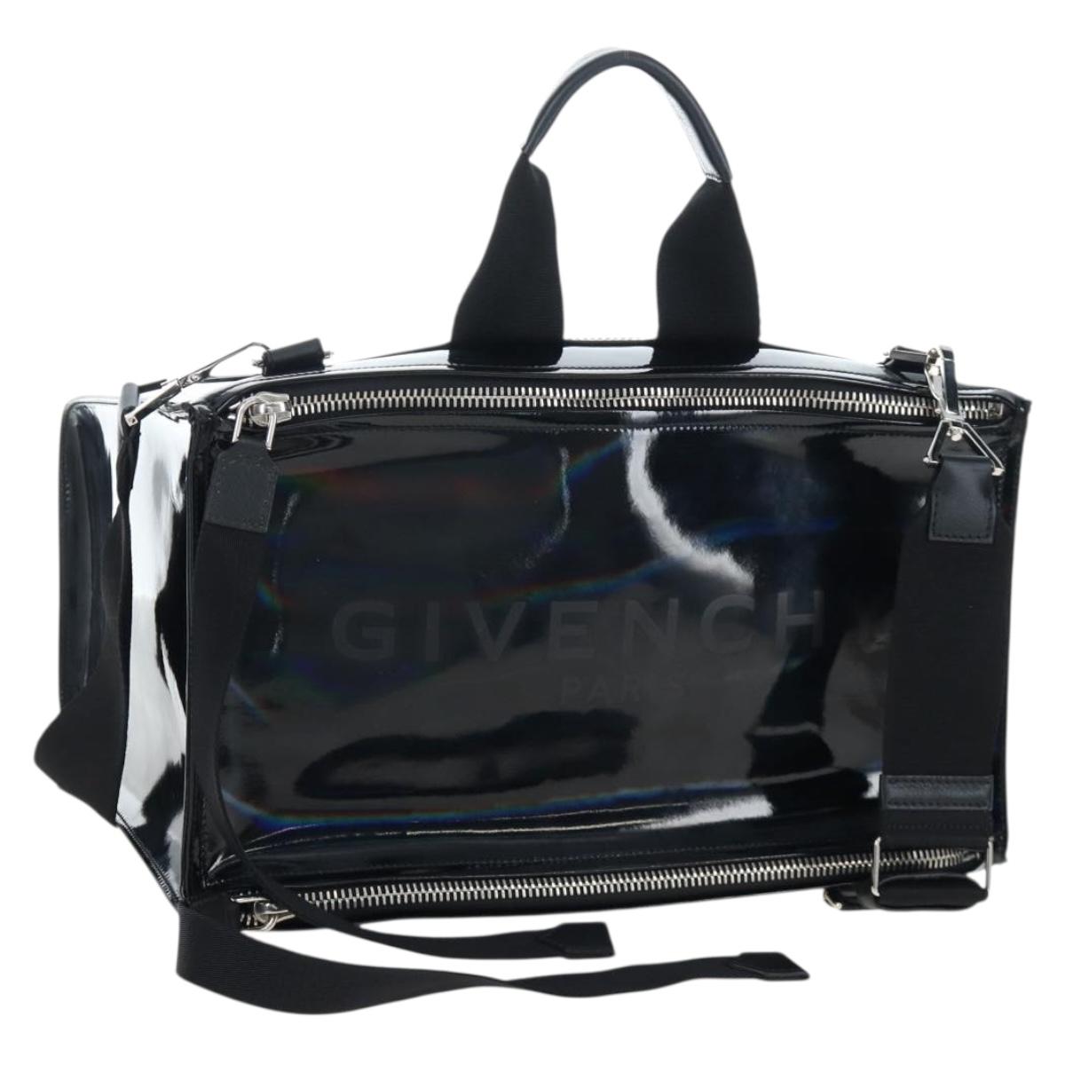 GIVENCHY Pandora Shoulder Bag Patent Black Silver Auth gh2410A