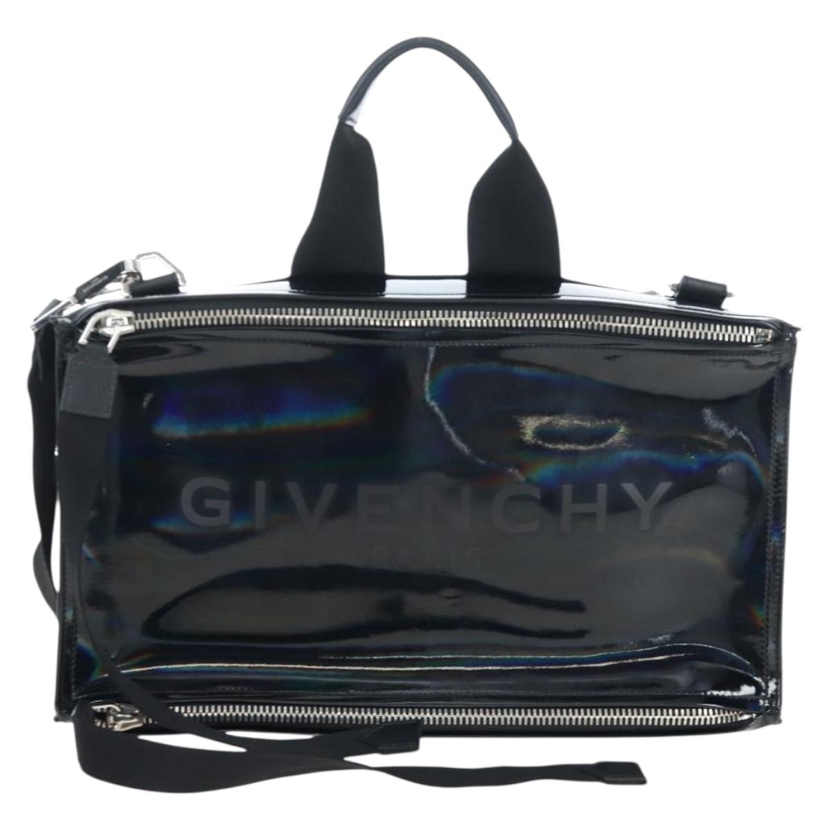 GIVENCHY Pandora Shoulder Bag Patent Black Silver Auth gh2410A