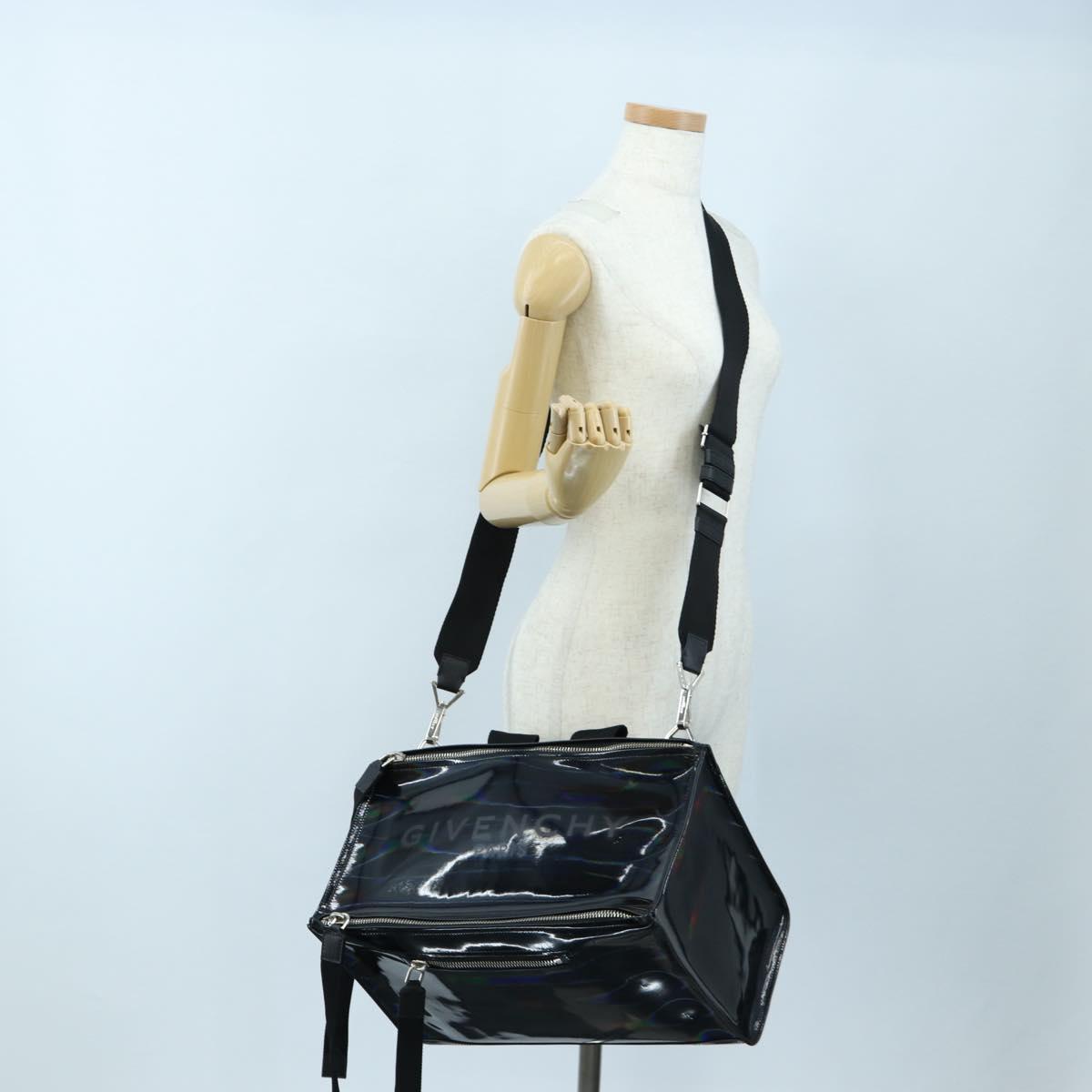 GIVENCHY Pandora Shoulder Bag Patent Black Silver Auth gh2410A
