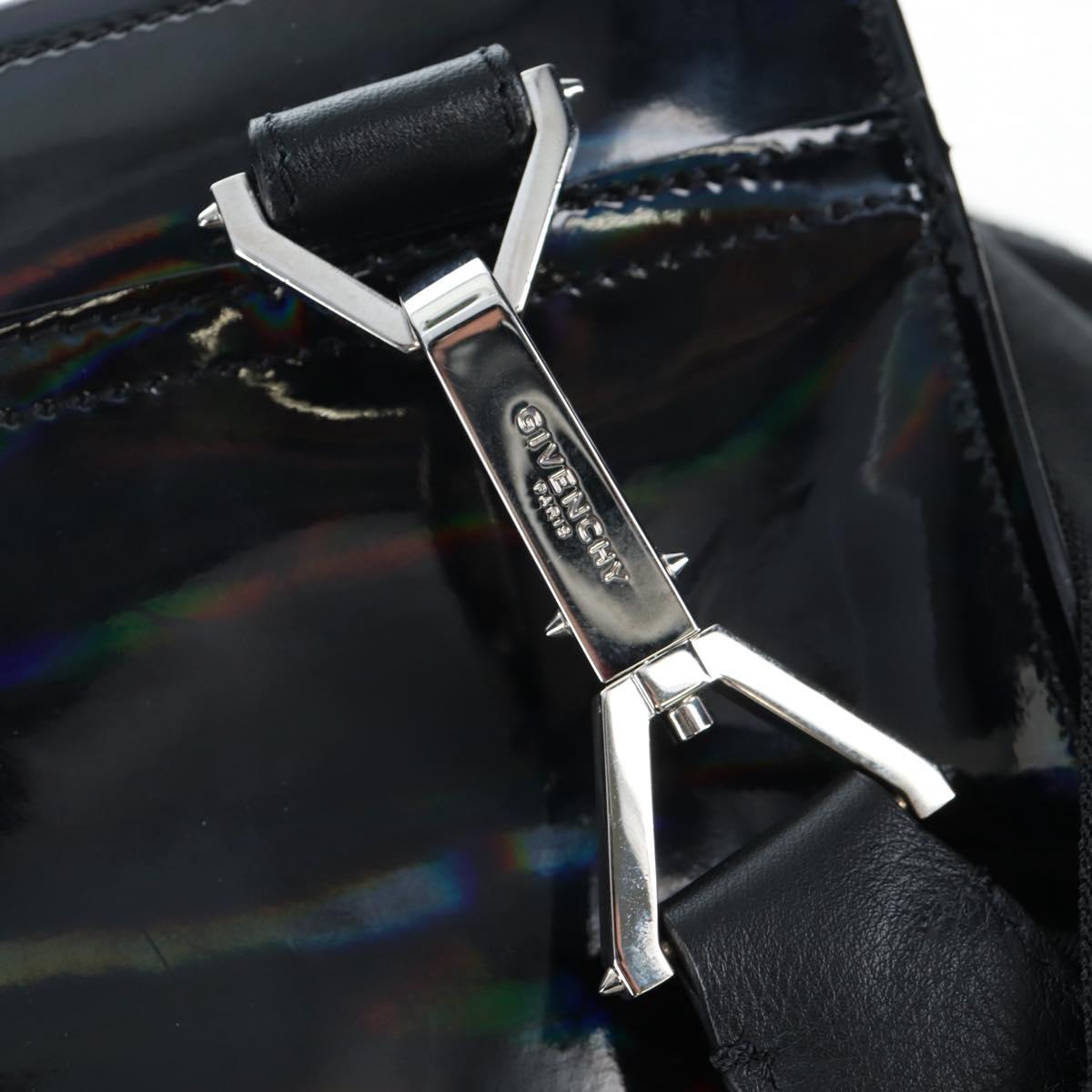GIVENCHY Pandora Shoulder Bag Patent Black Silver Auth gh2410A