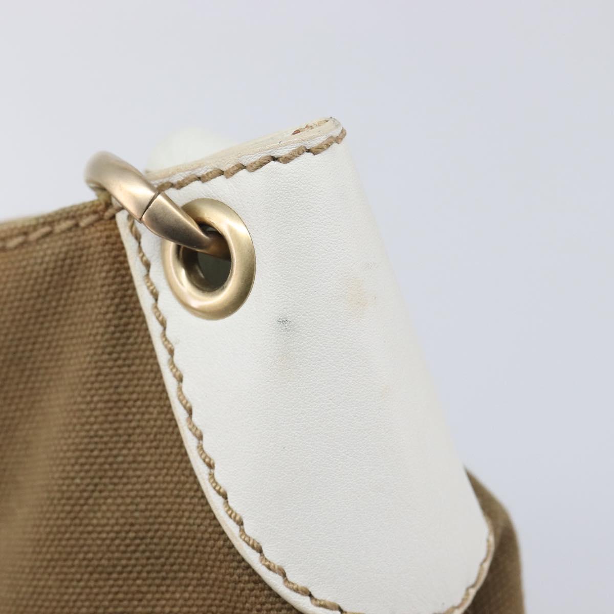 CHANEL Chain Shoulder Bag Canvas Leather Beige Gold CC Auth gh2415A