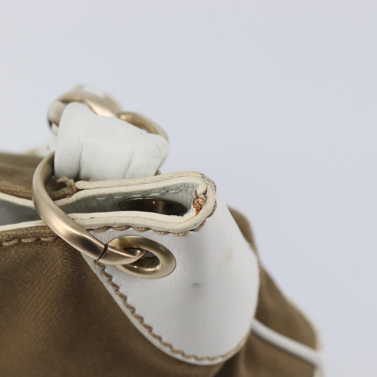 CHANEL Chain Shoulder Bag Canvas Leather Beige Gold CC Auth gh2415A
