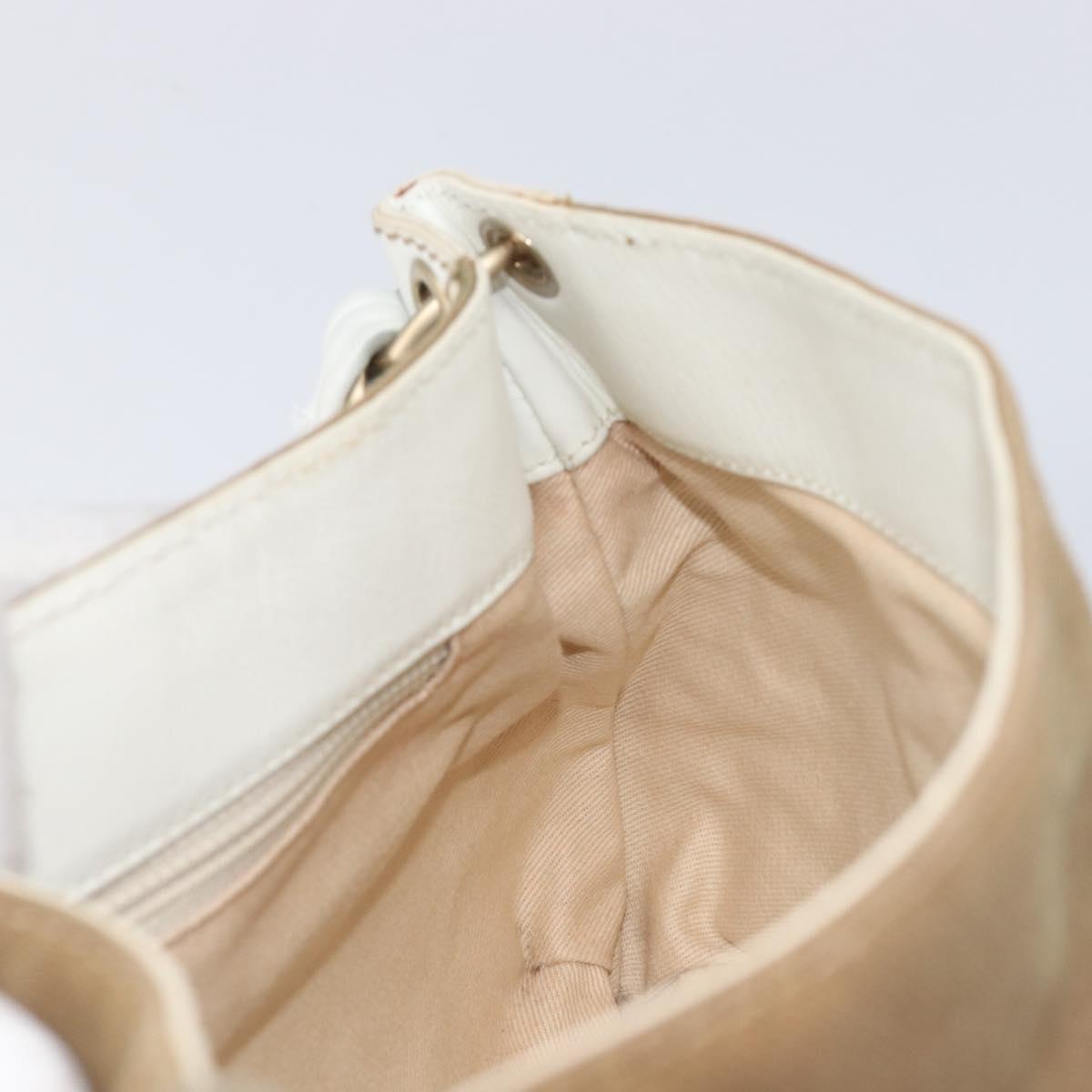 CHANEL Chain Shoulder Bag Canvas Leather Beige Gold CC Auth gh2415A