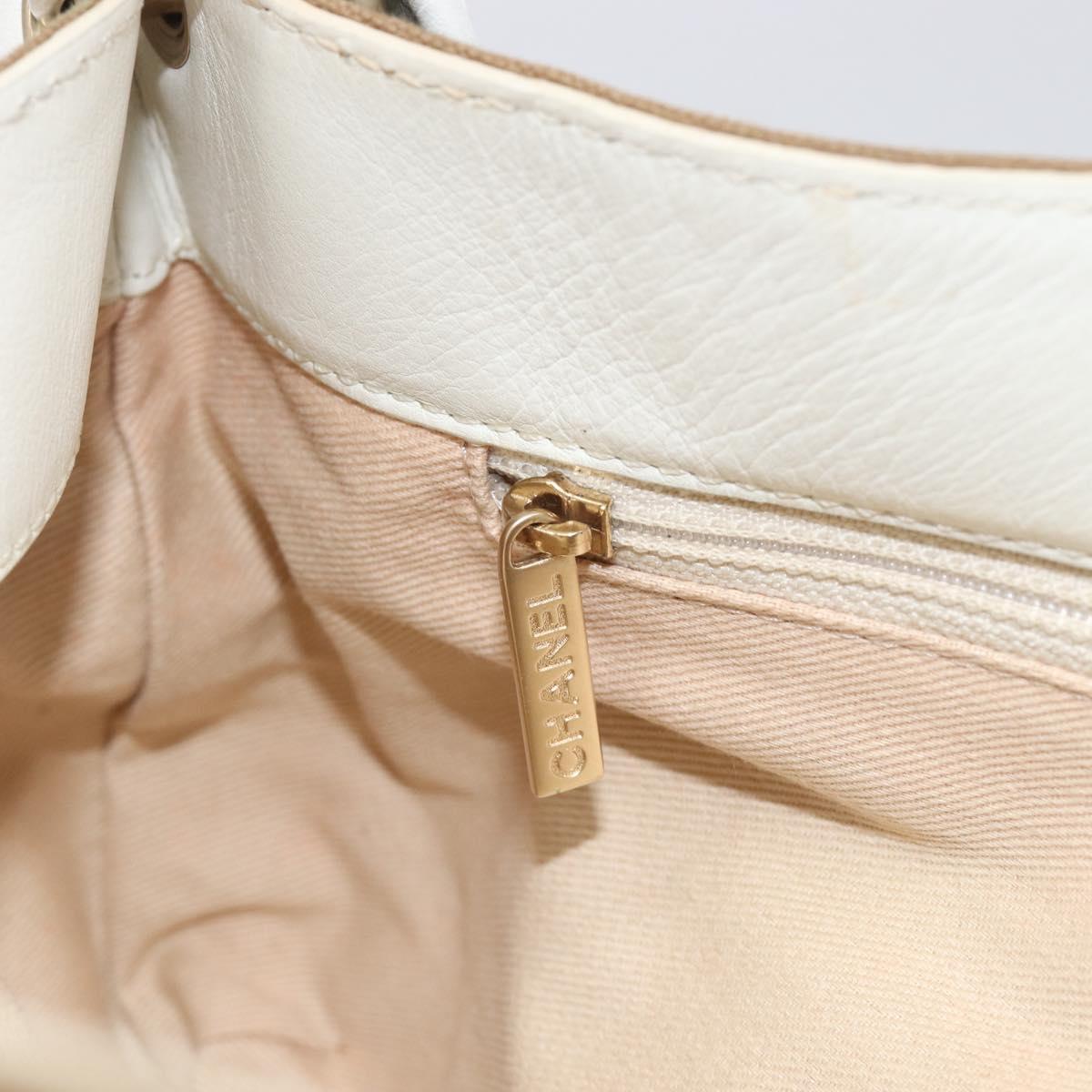 CHANEL Chain Shoulder Bag Canvas Leather Beige Gold CC Auth gh2415A