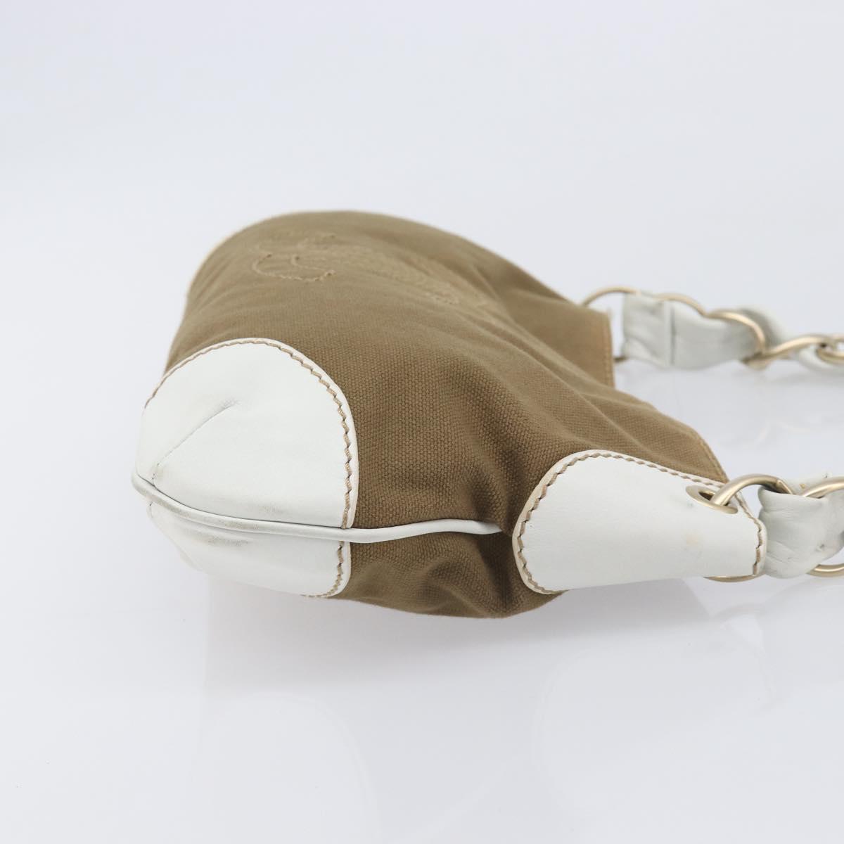 CHANEL Chain Shoulder Bag Canvas Leather Beige Gold CC Auth gh2415A