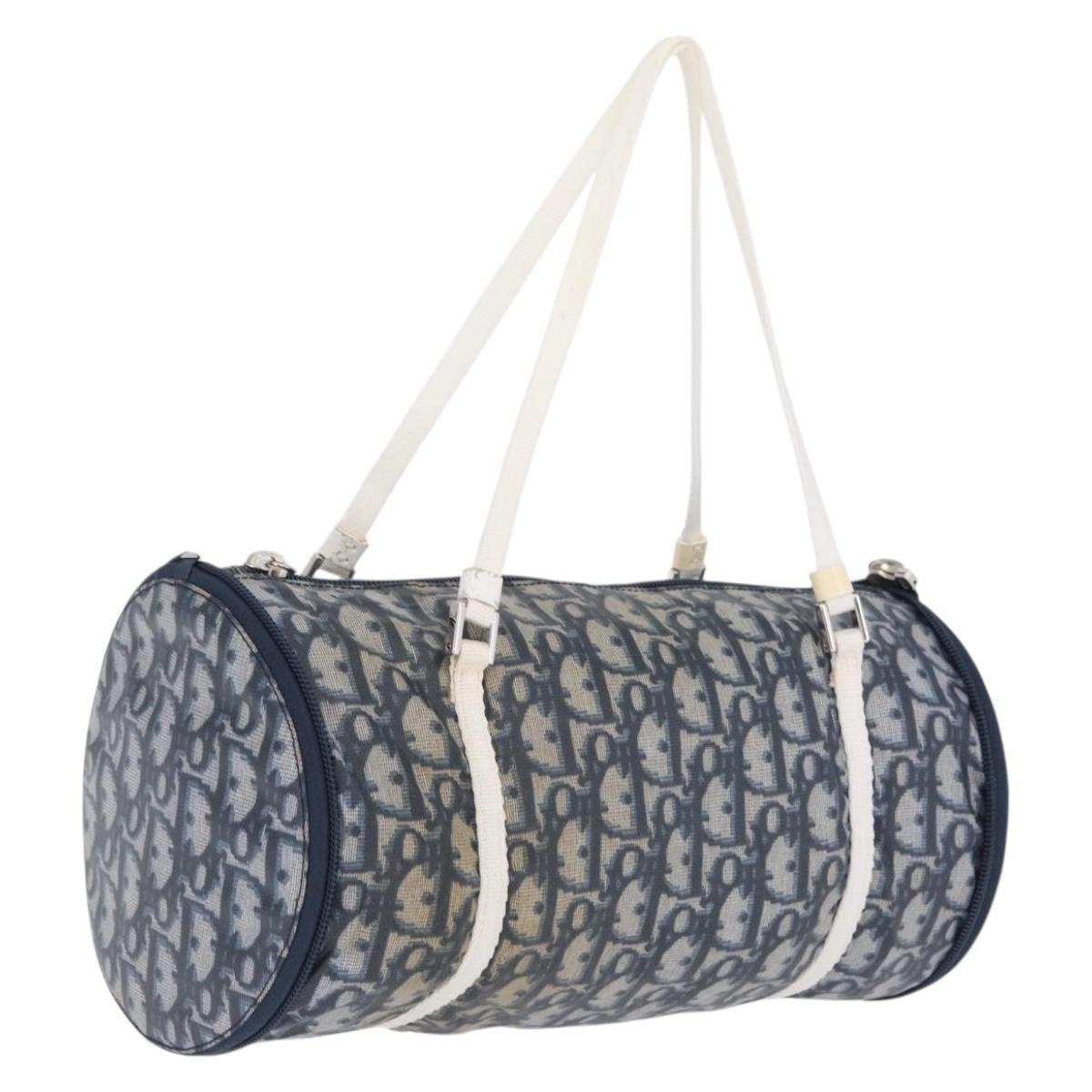 Christian Dior Trotter Canvas Hand Bag Nylon Navy Silver Auth gh2416