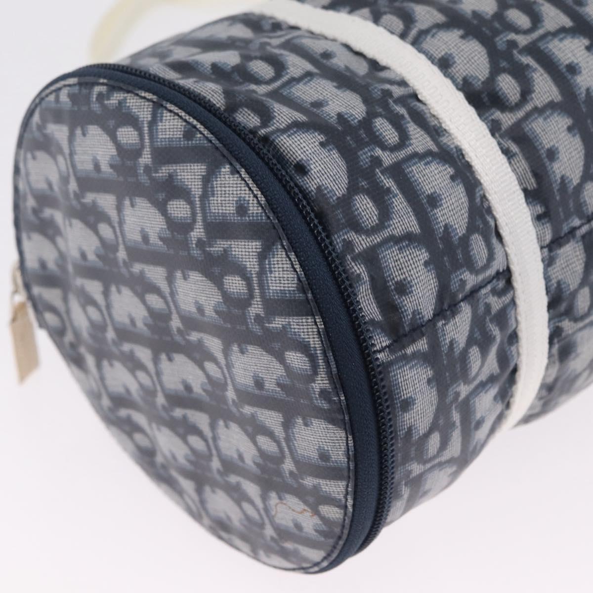 Christian Dior Trotter Canvas Hand Bag Nylon Navy Silver Auth gh2416