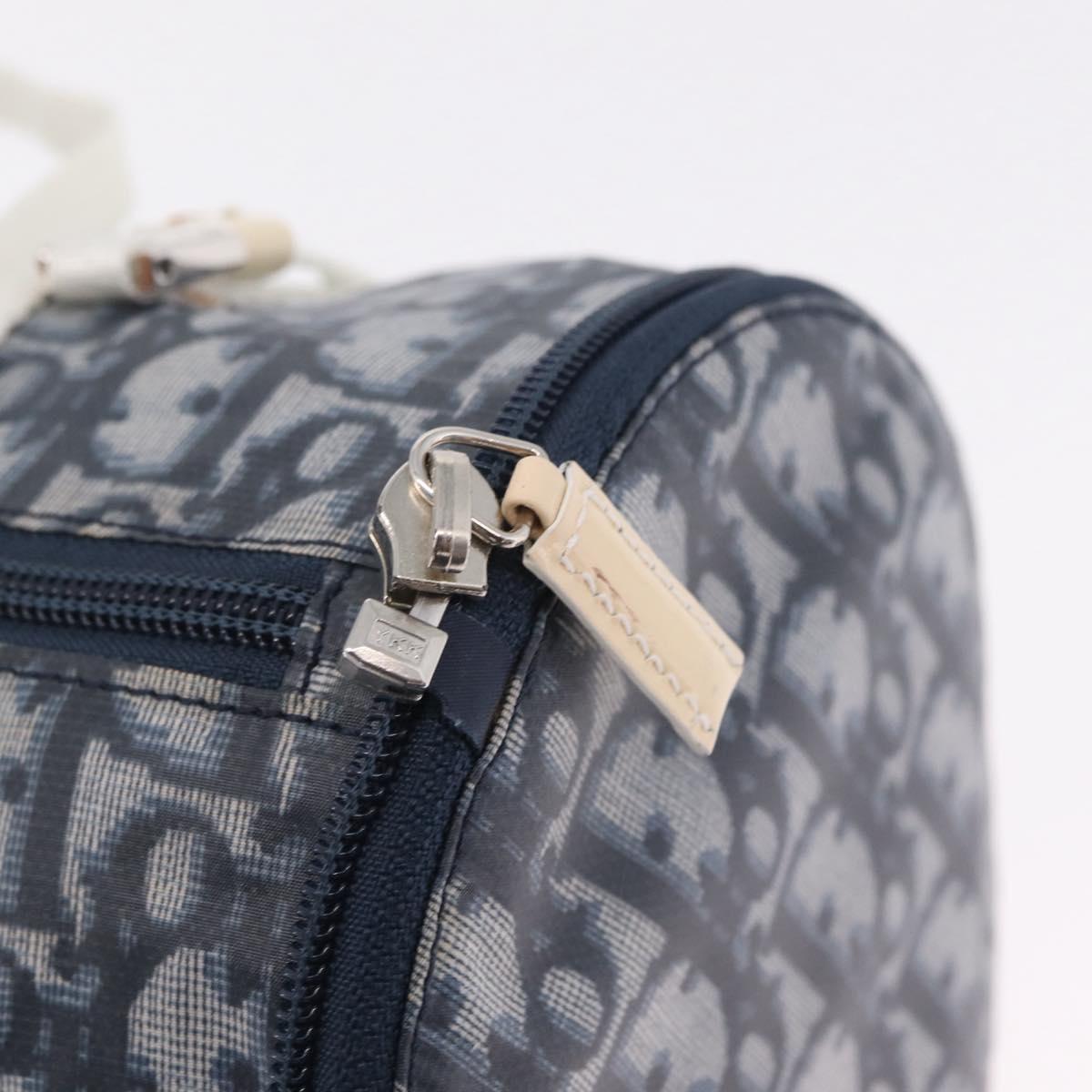 Christian Dior Trotter Canvas Hand Bag Nylon Navy Silver Auth gh2416