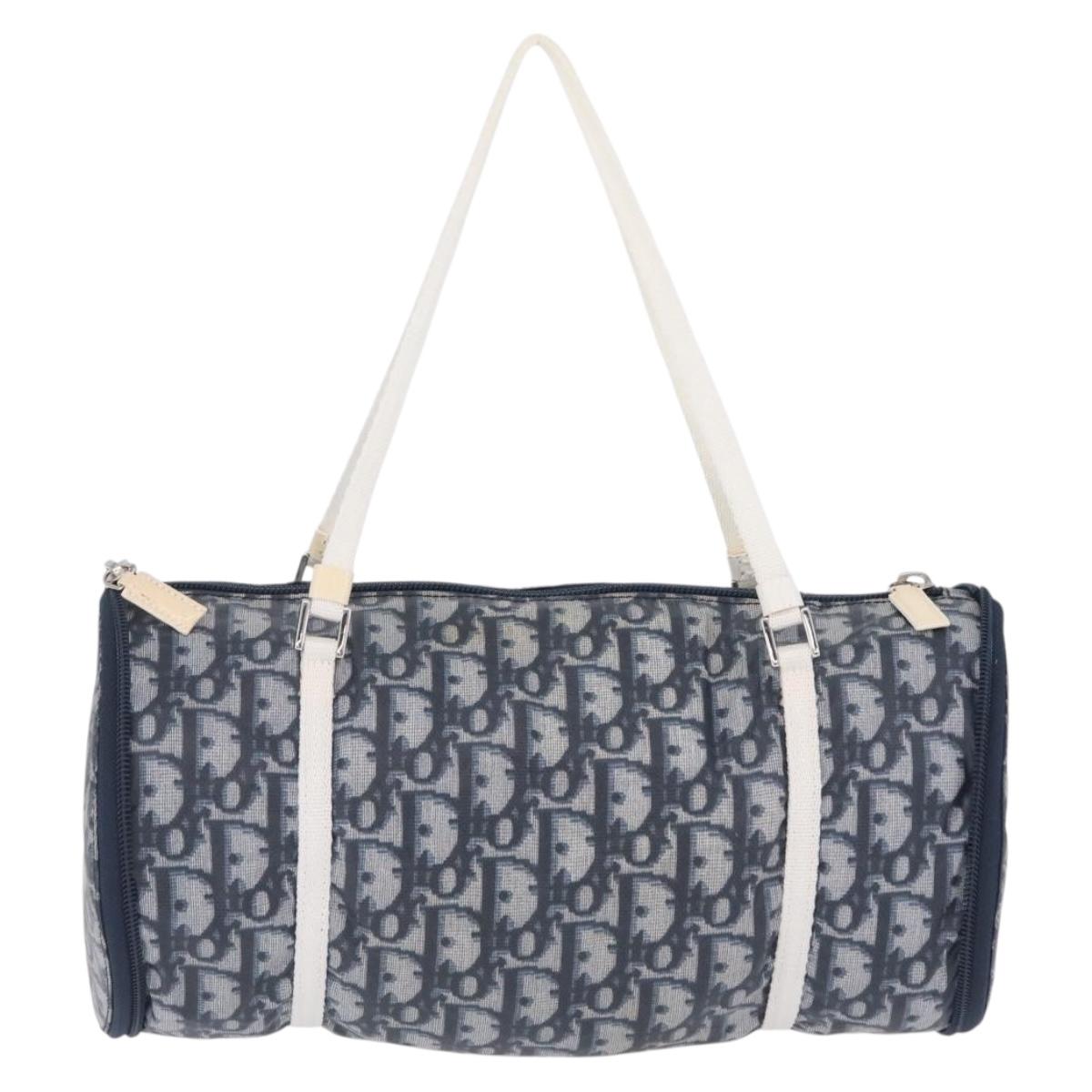 Christian Dior Trotter Canvas Hand Bag Nylon Navy Silver Auth gh2416