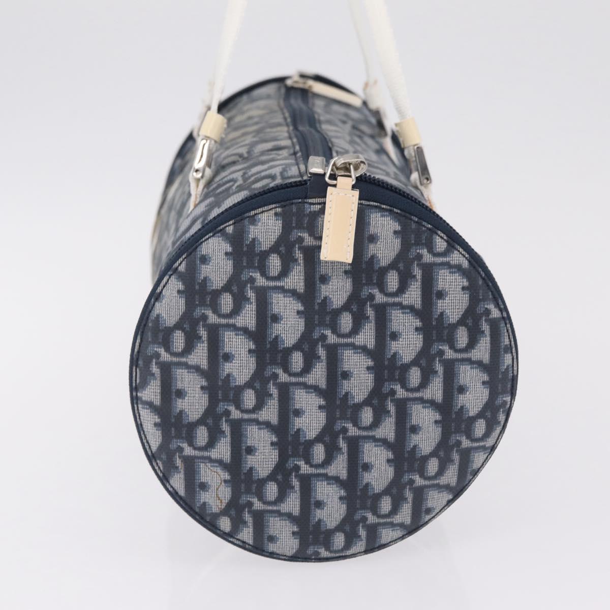Christian Dior Trotter Canvas Hand Bag Nylon Navy Silver Auth gh2416