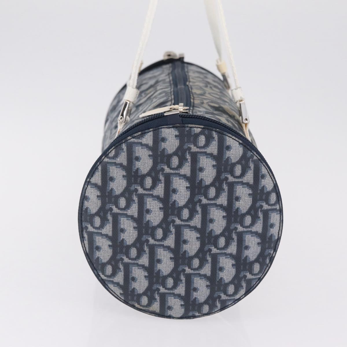 Christian Dior Trotter Canvas Hand Bag Nylon Navy Silver Auth gh2416