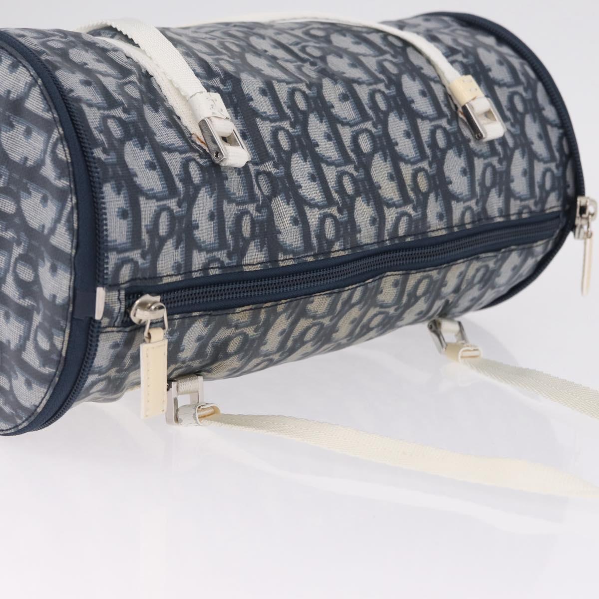Christian Dior Trotter Canvas Hand Bag Nylon Navy Silver Auth gh2416