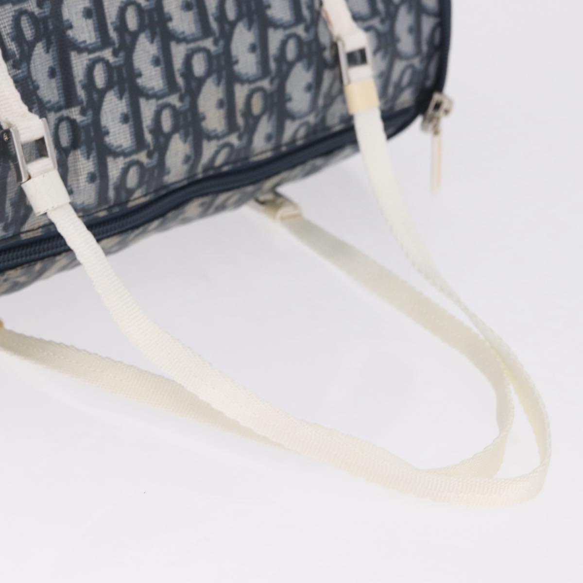 Christian Dior Trotter Canvas Hand Bag Nylon Navy Silver Auth gh2416