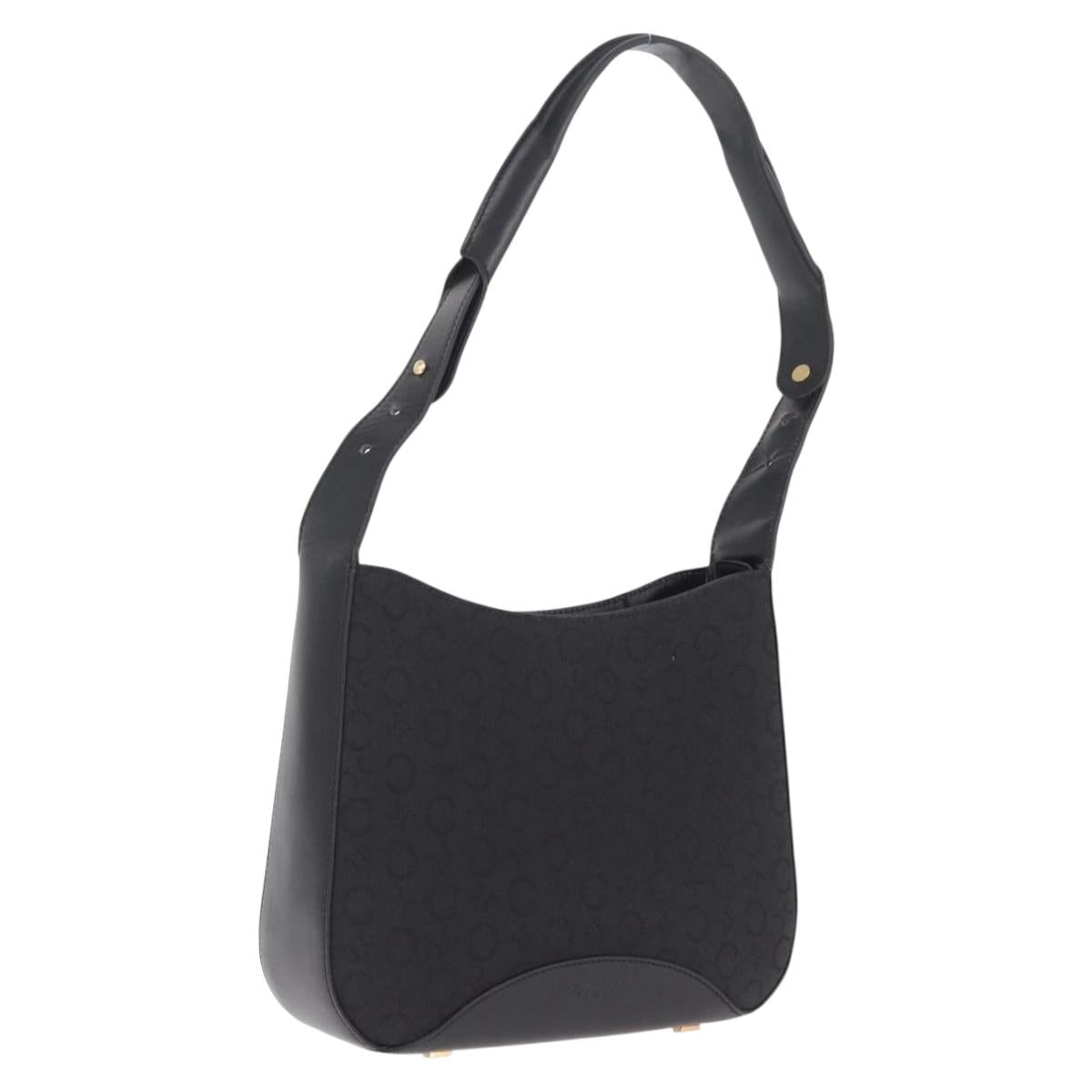 CELINE C Macadam Canvas Shoulder Bag Black Gold Auth gh2417V