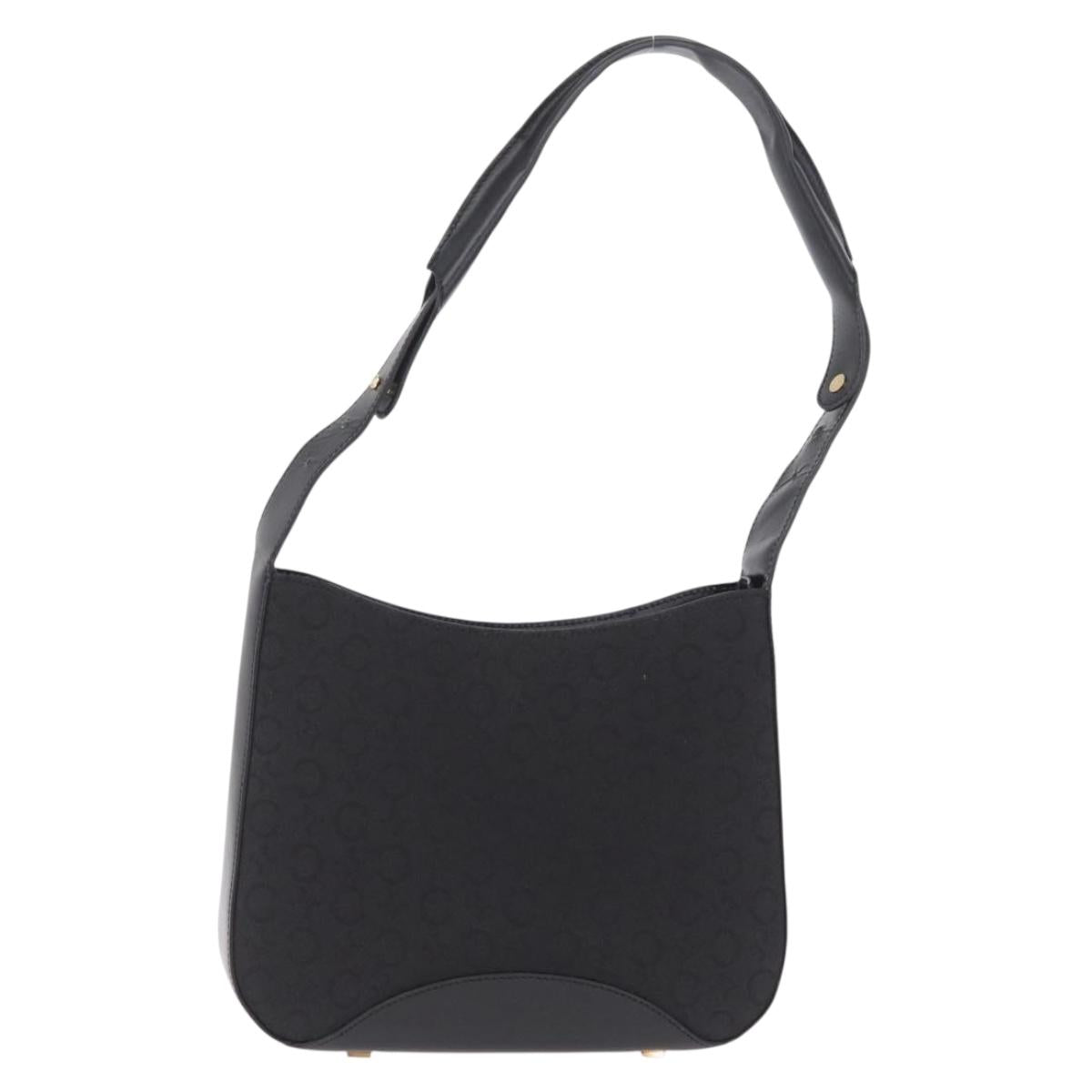 CELINE C Macadam Canvas Shoulder Bag Black Gold Auth gh2417V