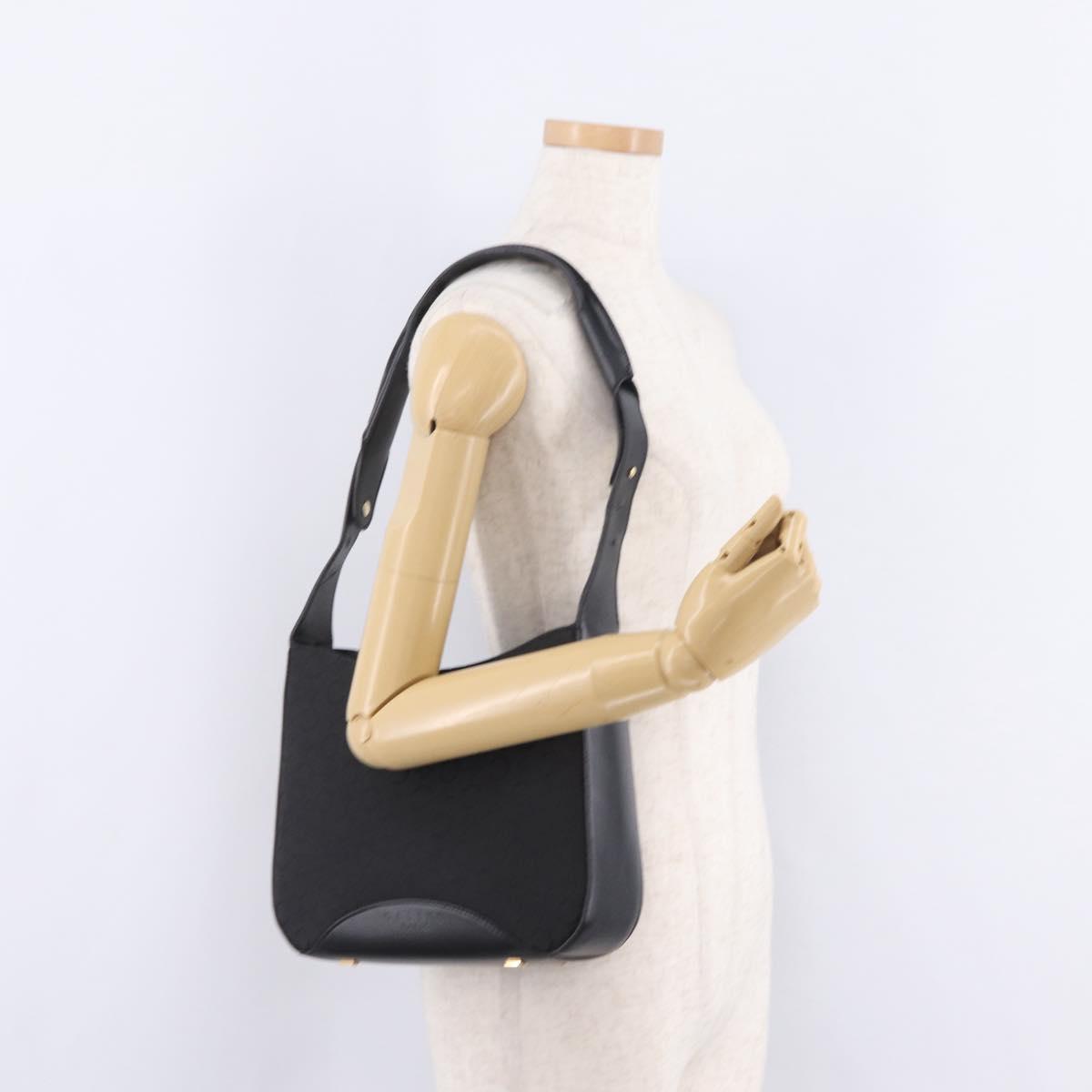 CELINE C Macadam Canvas Shoulder Bag Black Gold Auth gh2417V