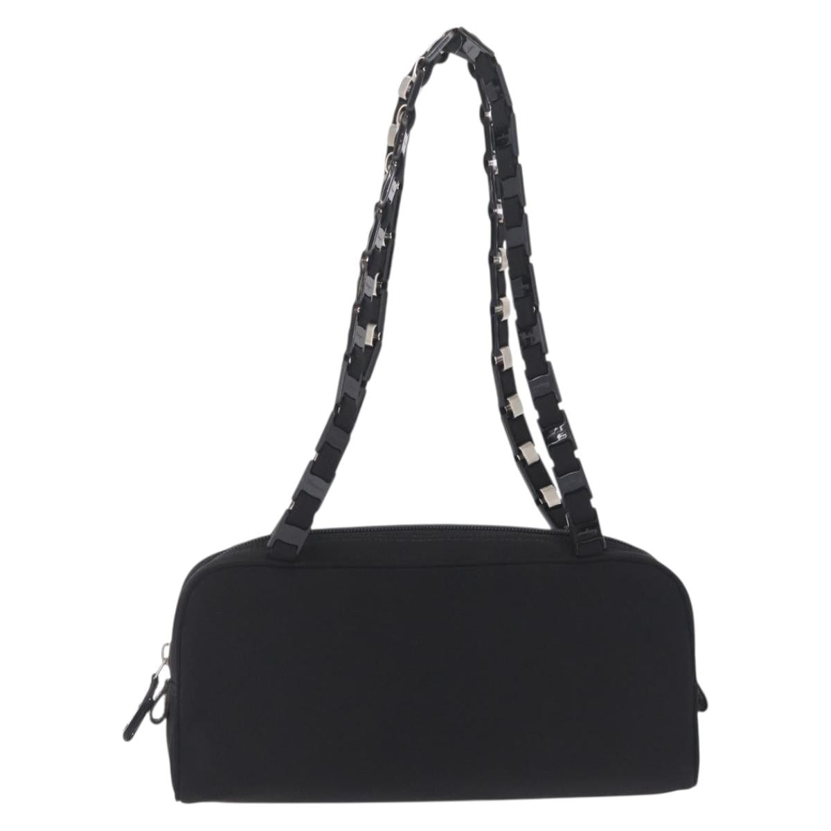 Salvatore Ferragamo Chain Shoulder Bag Canvas Black Silver Auth gh2418