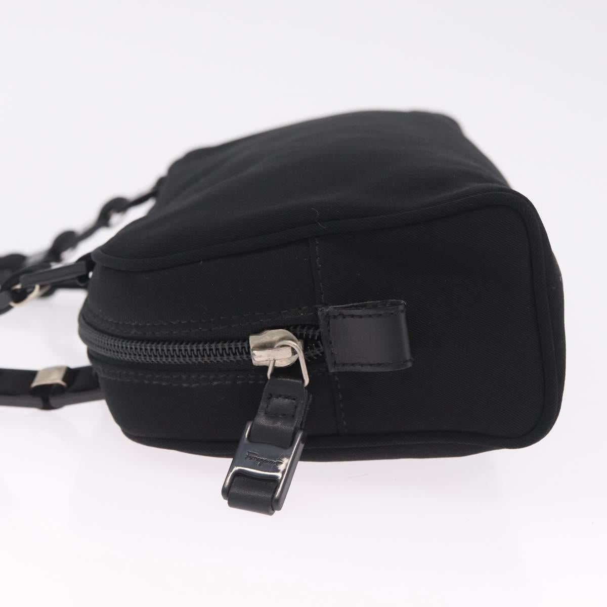 Salvatore Ferragamo Chain Shoulder Bag Canvas Black Silver Auth gh2418