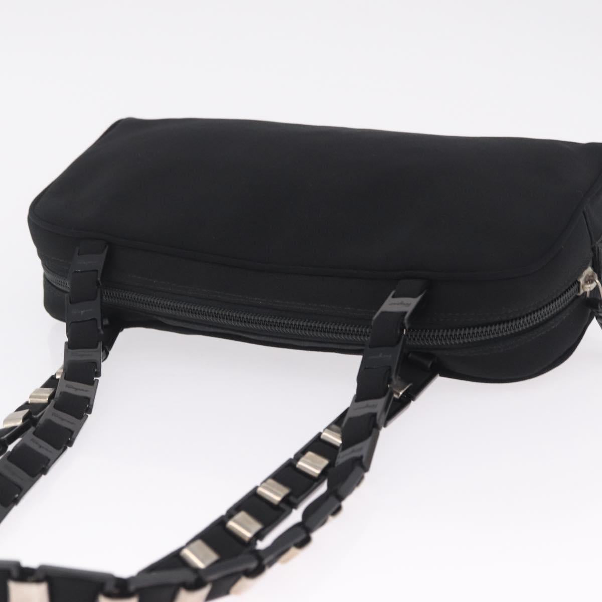 Salvatore Ferragamo Chain Shoulder Bag Canvas Black Silver Auth gh2418