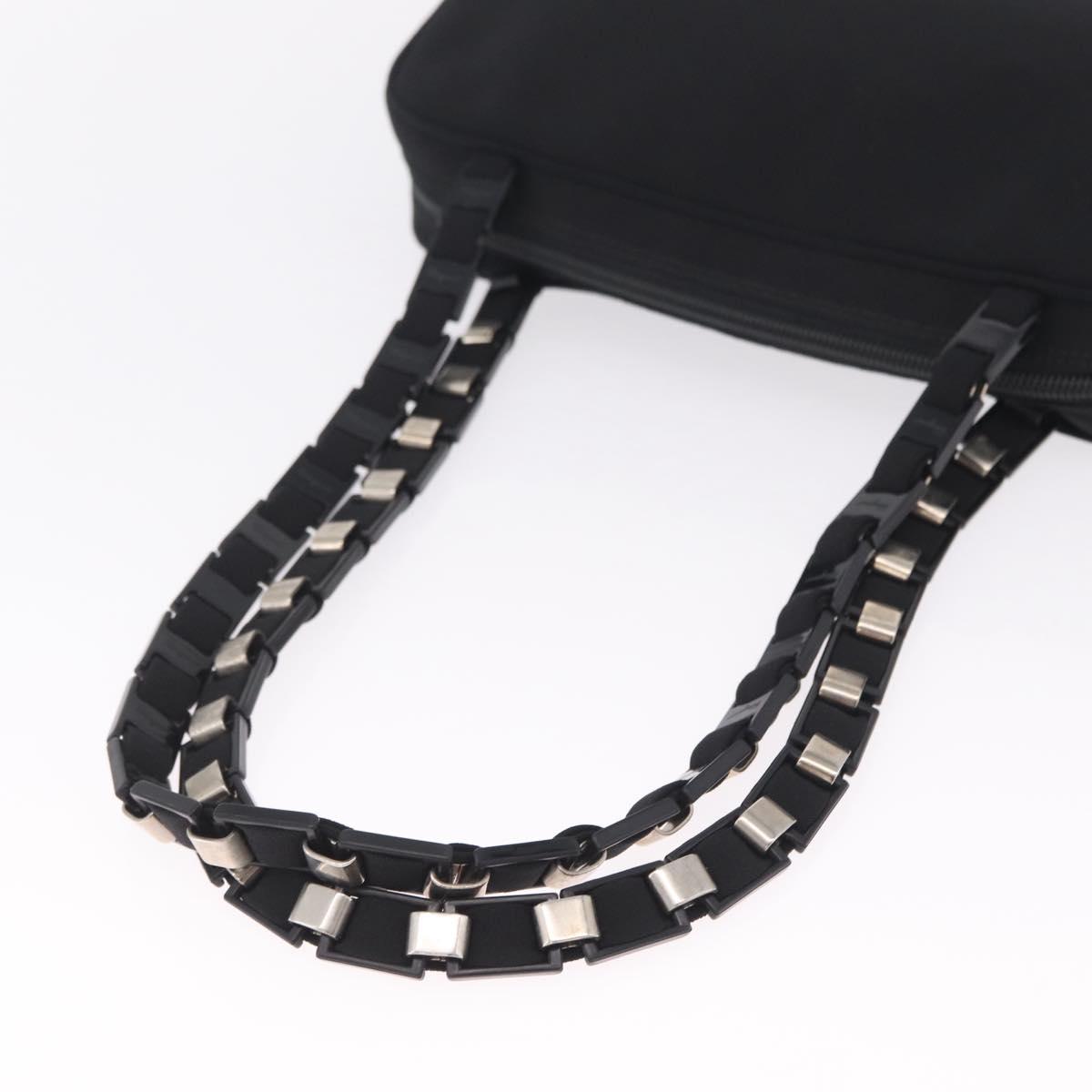 Salvatore Ferragamo Chain Shoulder Bag Canvas Black Silver Auth gh2418