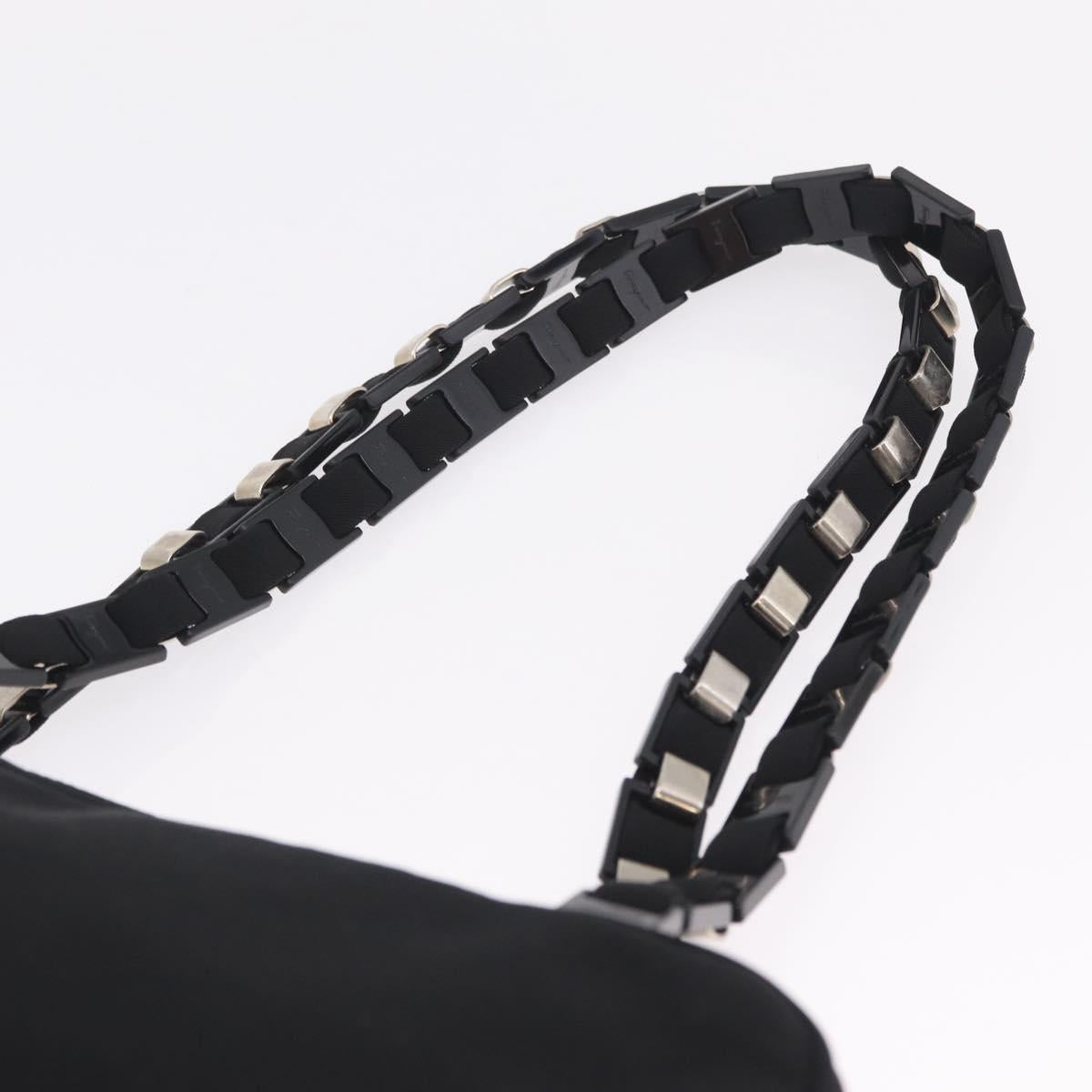 Salvatore Ferragamo Chain Shoulder Bag Canvas Black Silver Auth gh2418