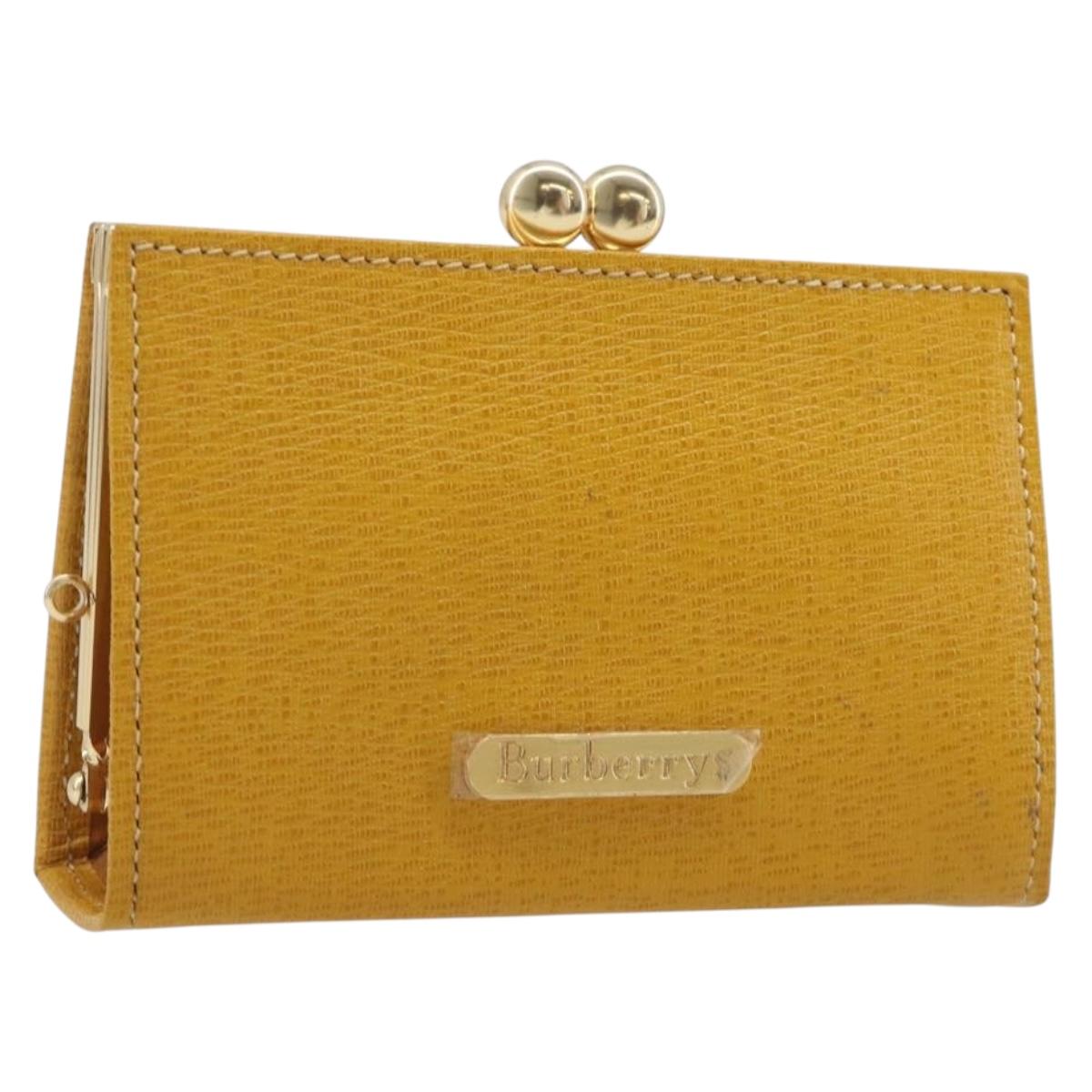 Burberrys Coin Purse Leather Yellow Gold Auth gh2419A