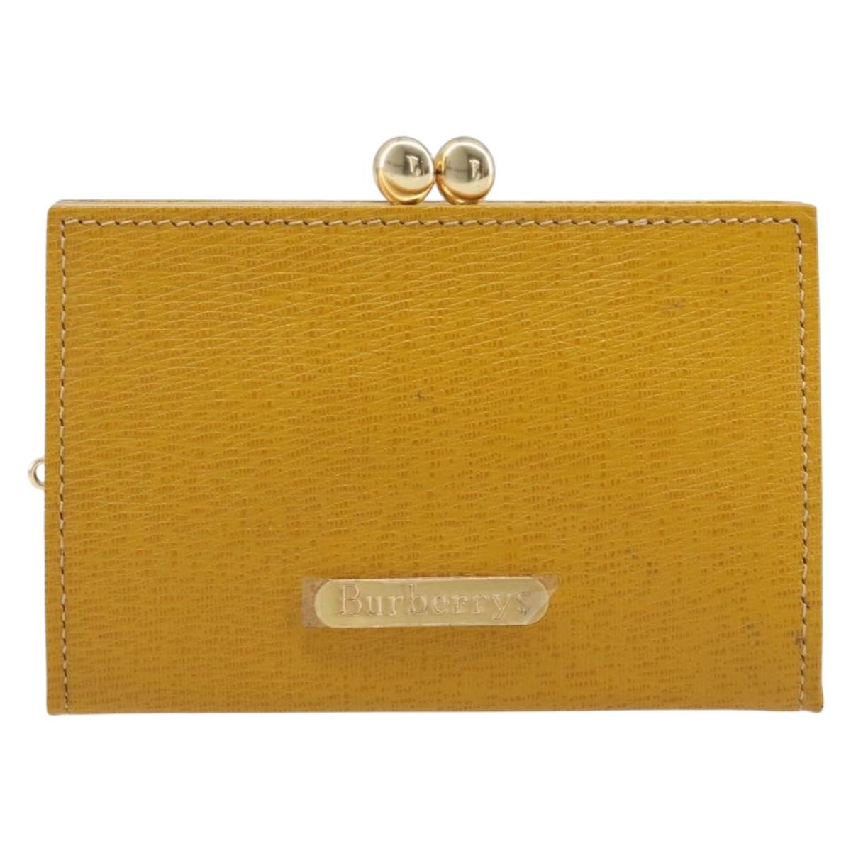 Burberrys Coin Purse Leather Yellow Gold Auth gh2419A
