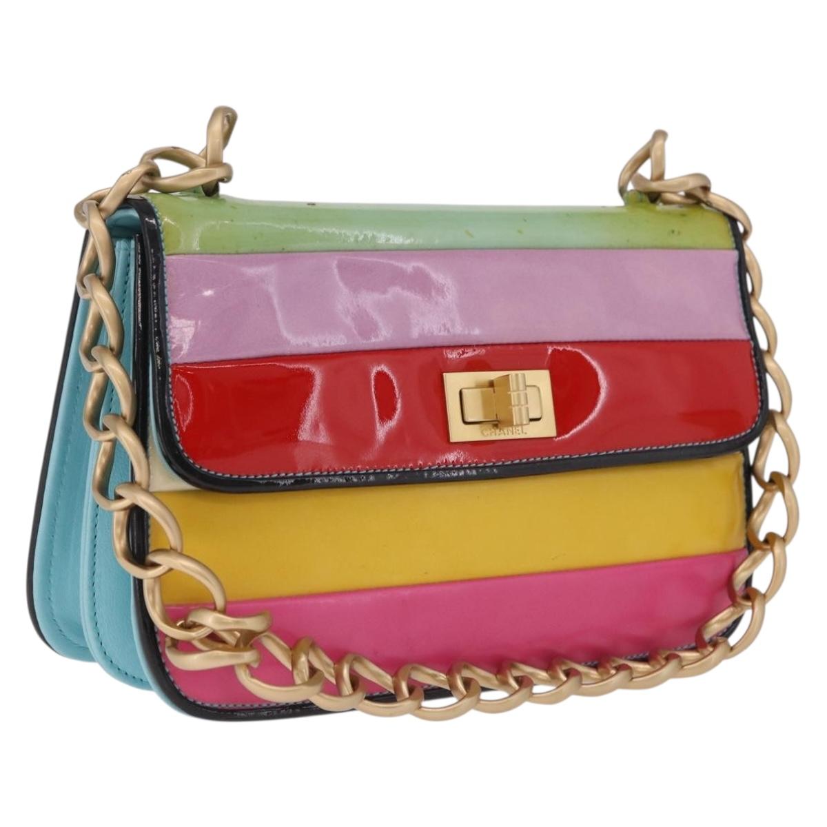CHANEL Chain Matelasse 2.55 Bag Patent leather Multicolor CC Auth gh2420