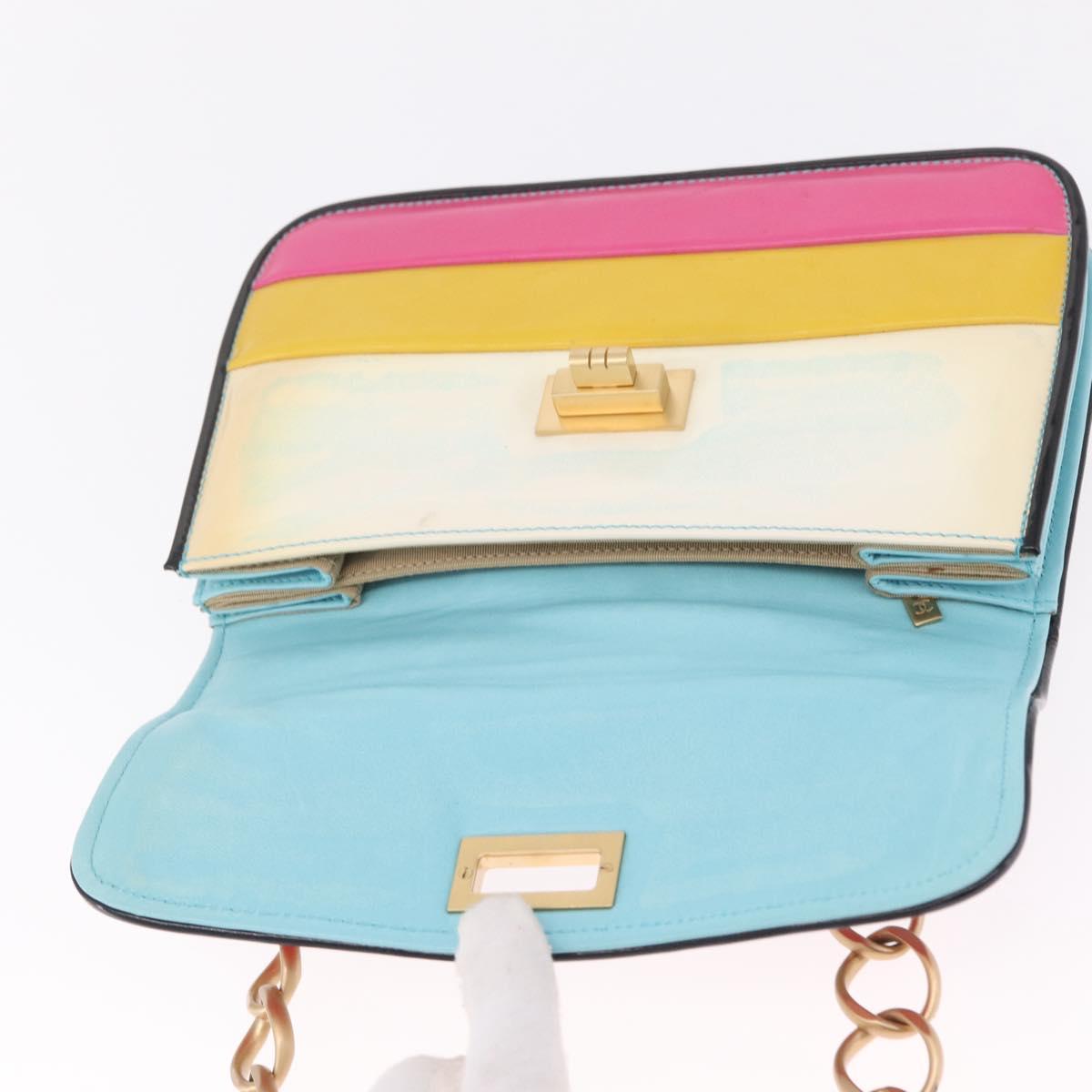 CHANEL Chain Matelasse 2.55 Bag Patent leather Multicolor CC Auth gh2420