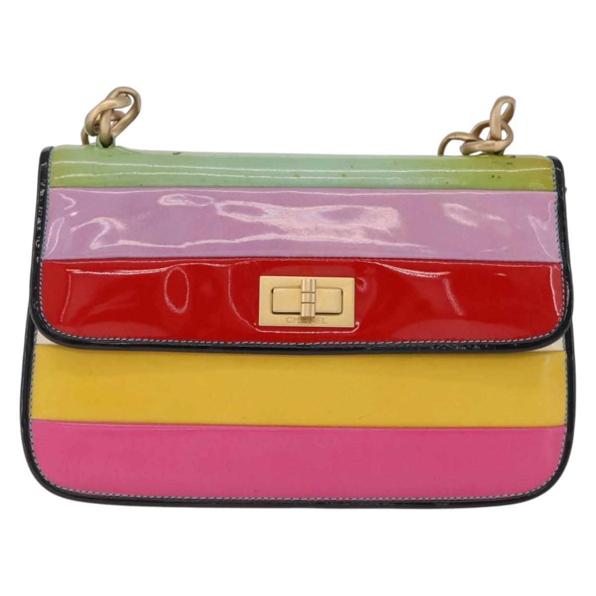 CHANEL Chain Matelasse 2.55 Bag Patent leather Multicolor CC Auth gh2420