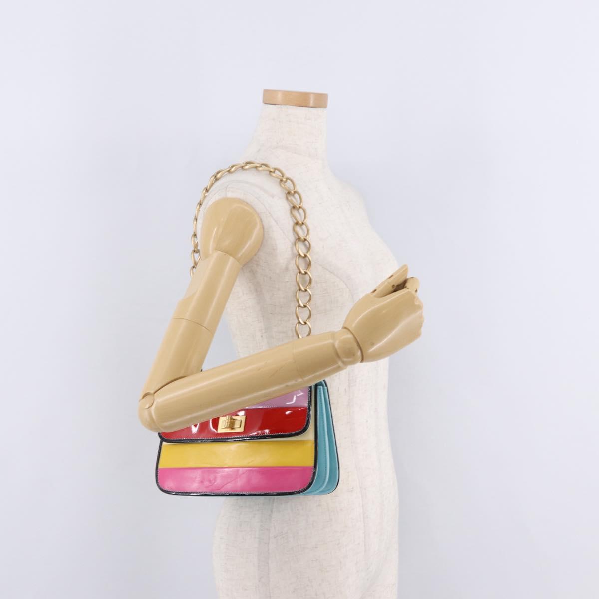 CHANEL Chain Matelasse 2.55 Bag Patent leather Multicolor CC Auth gh2420