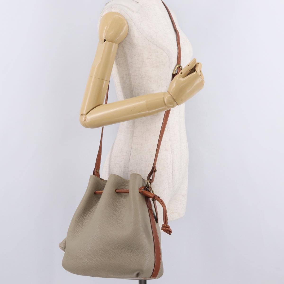 Coach Shoulder Bag Leather Beige Gold Auth gh2421