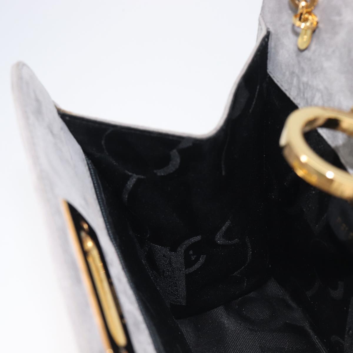 Salvatore Ferragamo Gancini Chain Shoulder Bag Suede Gray Gold Auth gh2422A