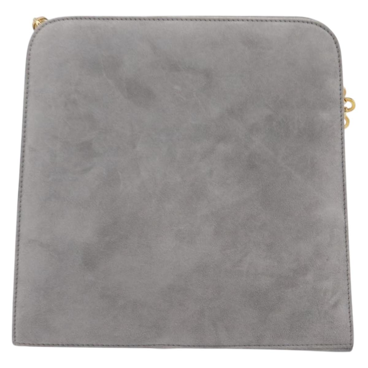 Salvatore Ferragamo Gancini Chain Shoulder Bag Suede Gray Gold Auth gh2422A