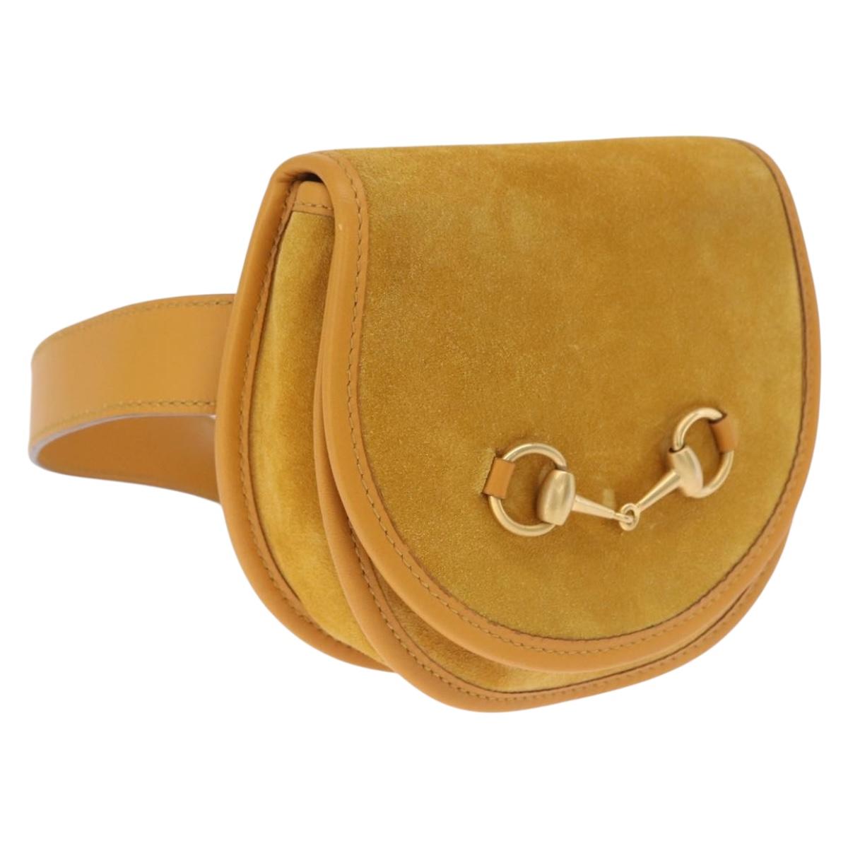 GUCCI Horsebit Waist bag Suede Yellow Gold Auth gh2424