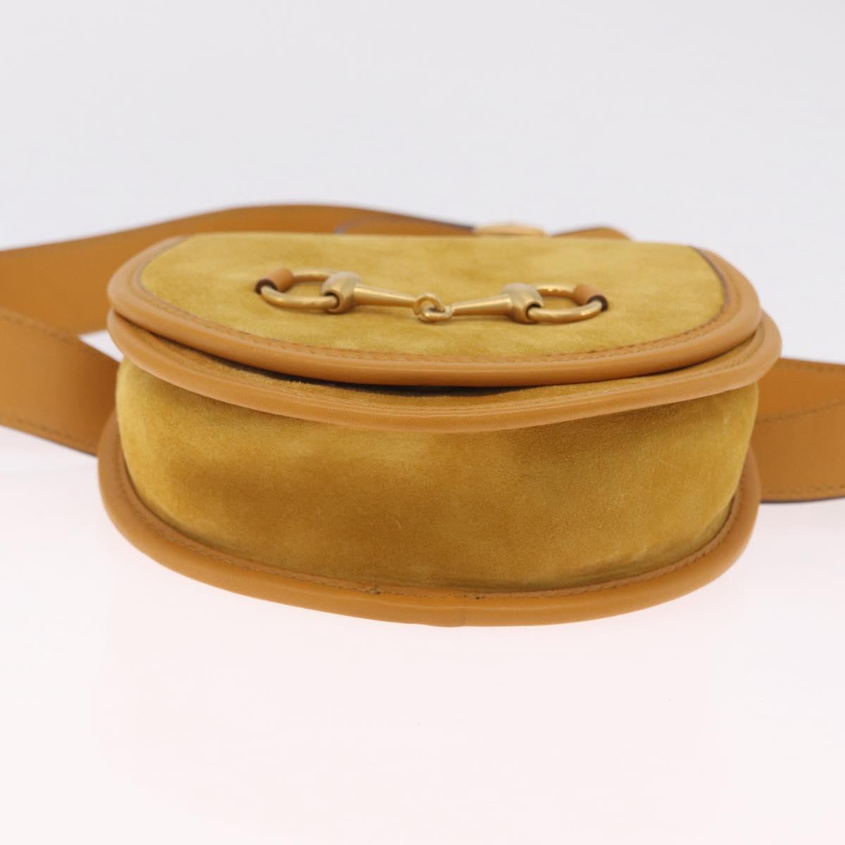 GUCCI Horsebit Waist bag Suede Yellow Gold Auth gh2424